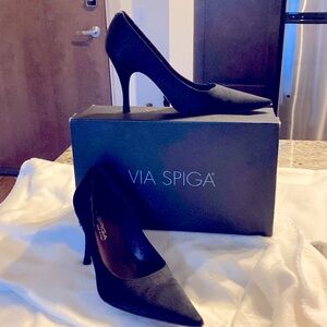 Women Black Satin Heels Shoes